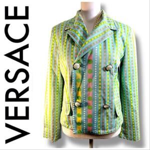 VERSACE AUTH Vintage Green Pink Yellow and White Blazer Maduza Buttons SZ 10